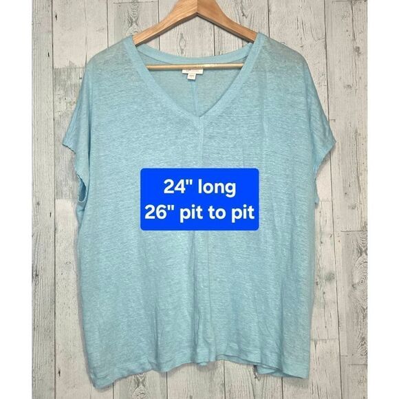 J. Jill Love Linen Slub Knit Oversized 100% Linen Tee T-Shirt Scalloped Sleeve D - Picture 2 of 8